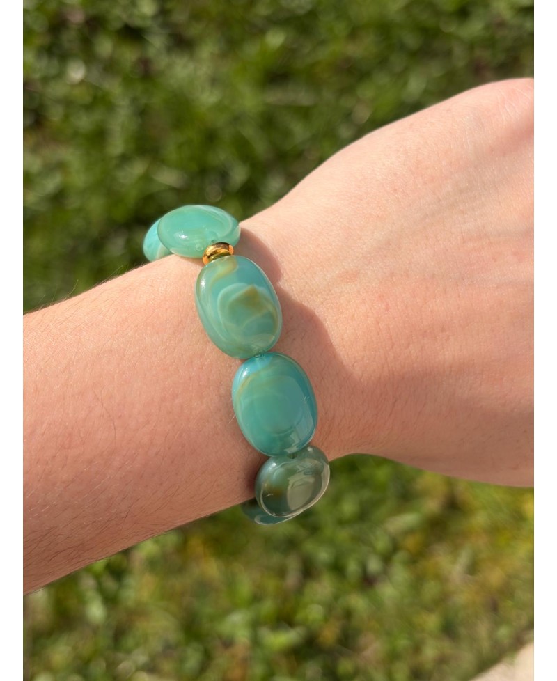 Bracelet Galets Vert d'Eau