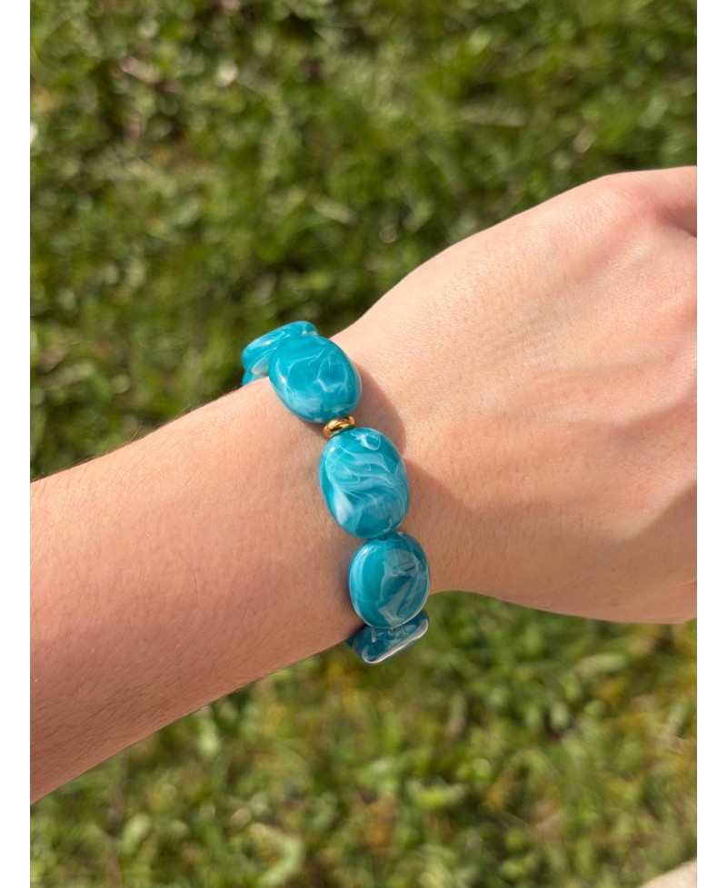 Bracelet Galets Bleu Clair