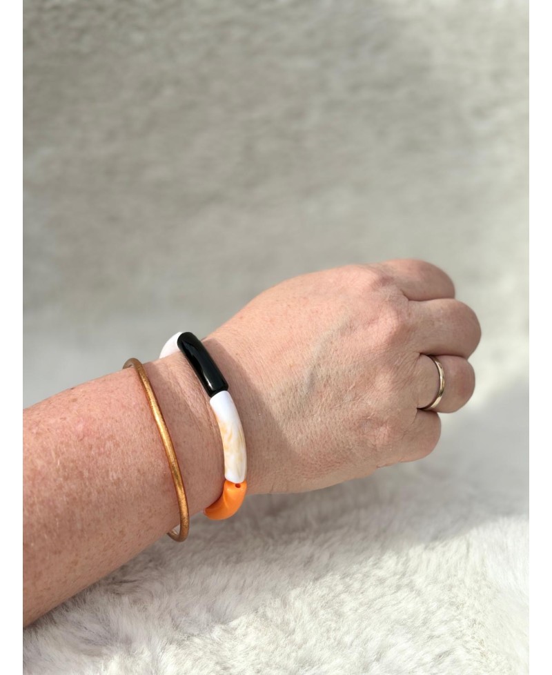 Bracelet Fin Perles Tube Orange et Noir