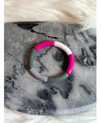 Bracelet Fin Perles Tube Gris Blanc et Rose