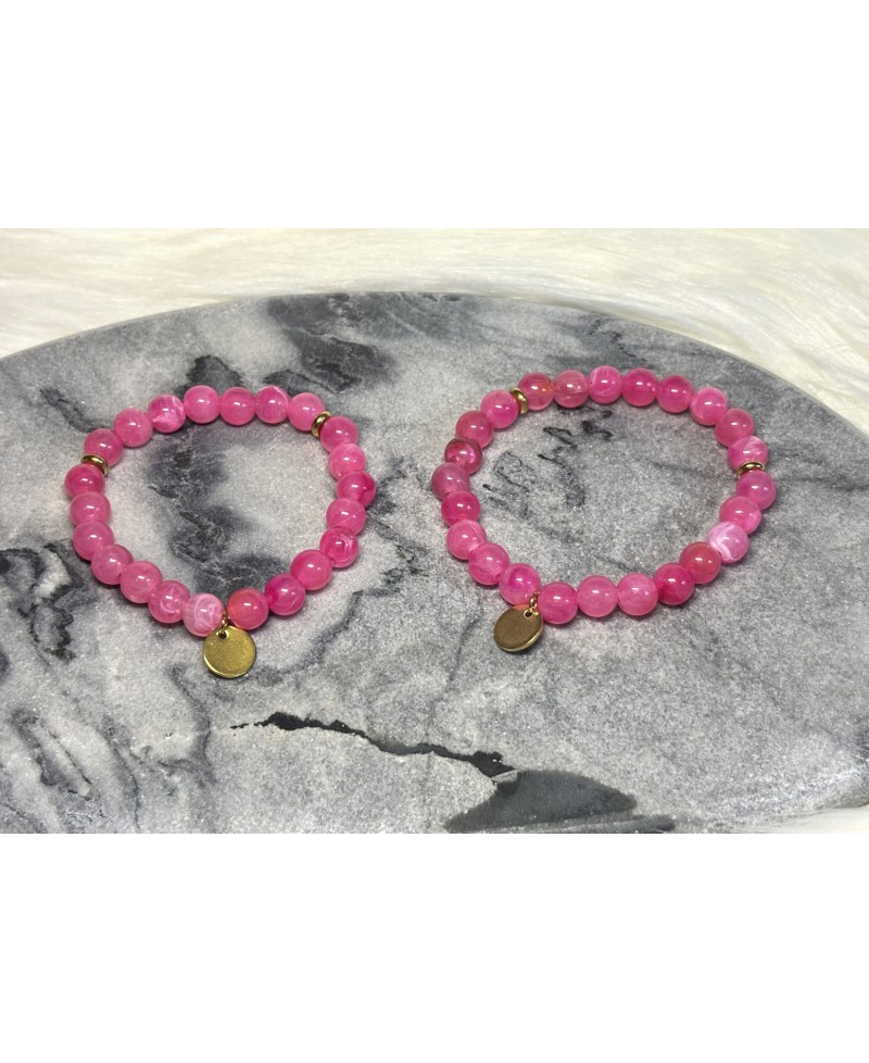 Bracelet Perles Rondes Fushia