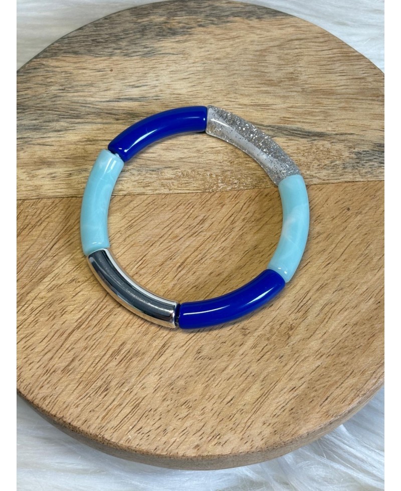 Bracelet Fin Perles Tube Nuances de Bleu