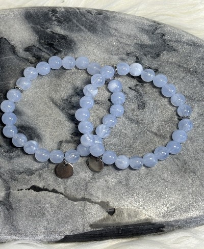 Bracelet Perles Rondes Bleu Clair