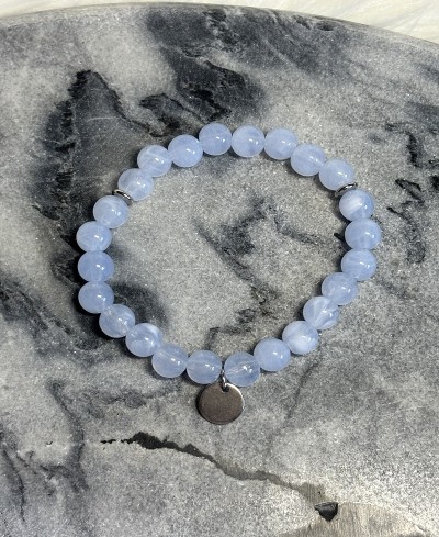 Bracelet Perles Rondes Bleu Clair