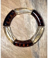 Bracelet Perles Tube Marron Ivoire