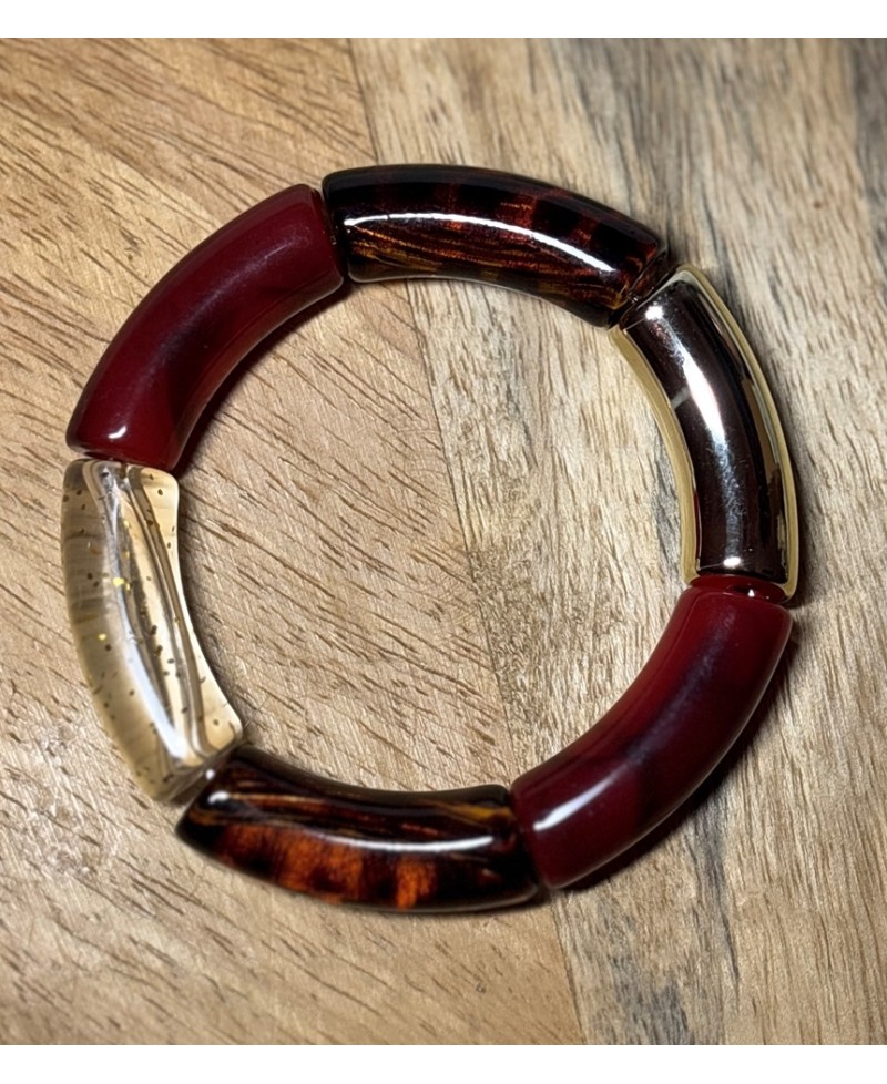 Bracelet Perles Tube Marron Bordeaux