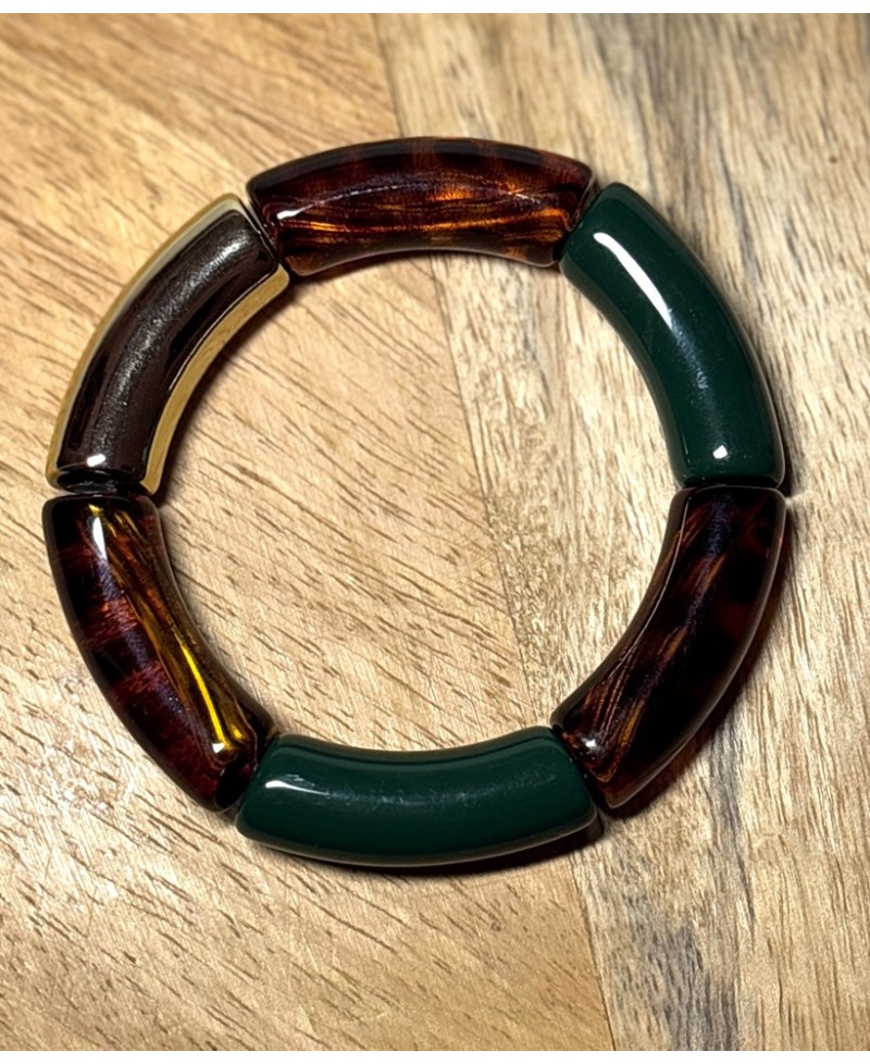 Bracelet Perles Tube Marron Vert